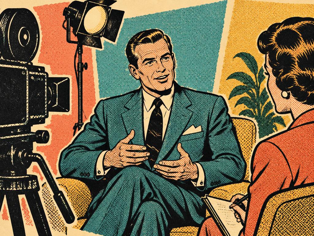 Ilustrație retro pop art pentru Interviu cu expert / fondator