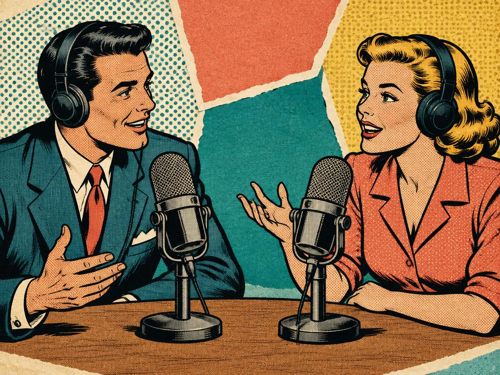 Ilustrație retro pop art pentru Podcast