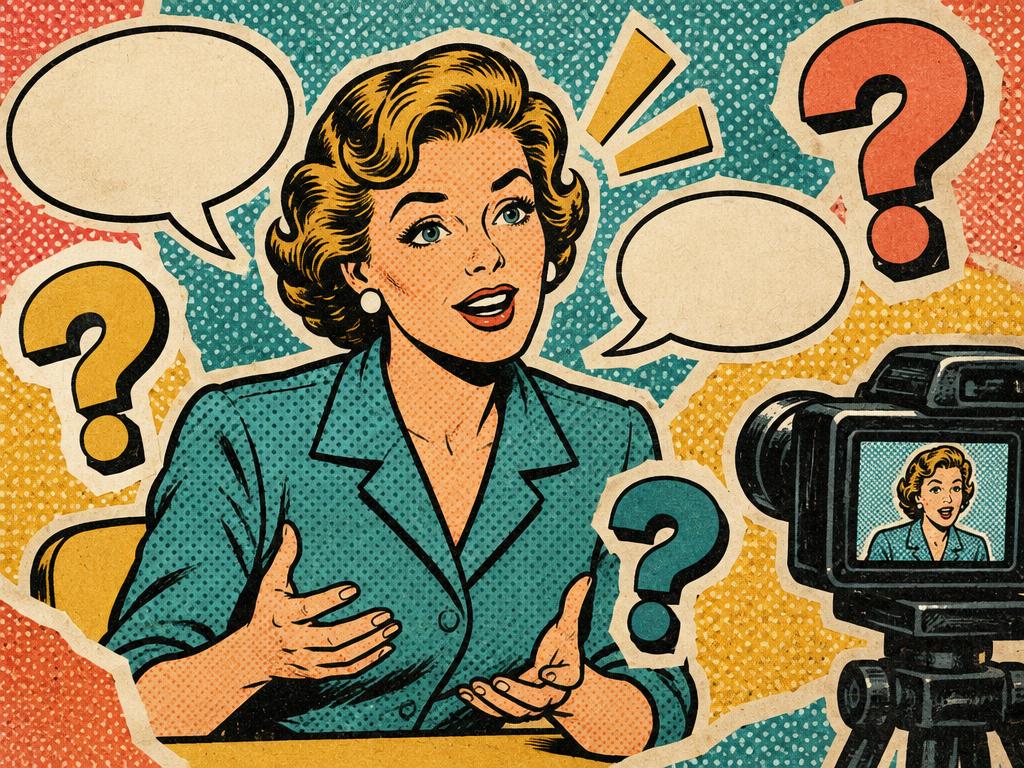 Ilustrație retro pop art pentru Q&A / expert content