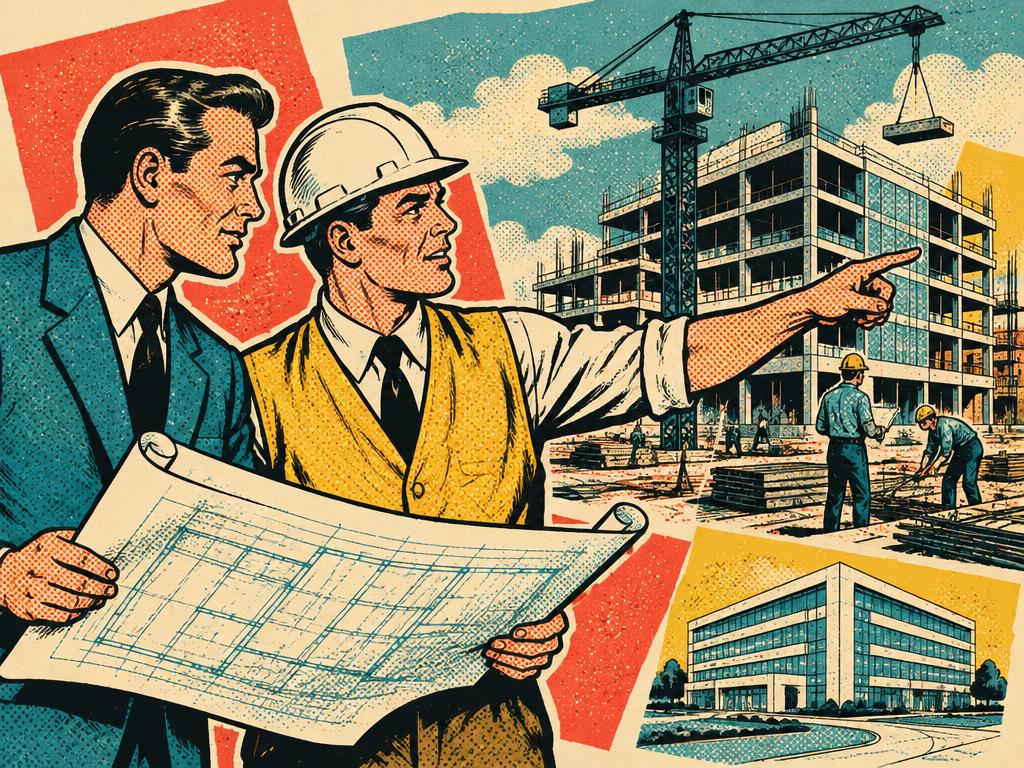 Ilustrație retro pop art pentru Construcții / arhitectură / real estate